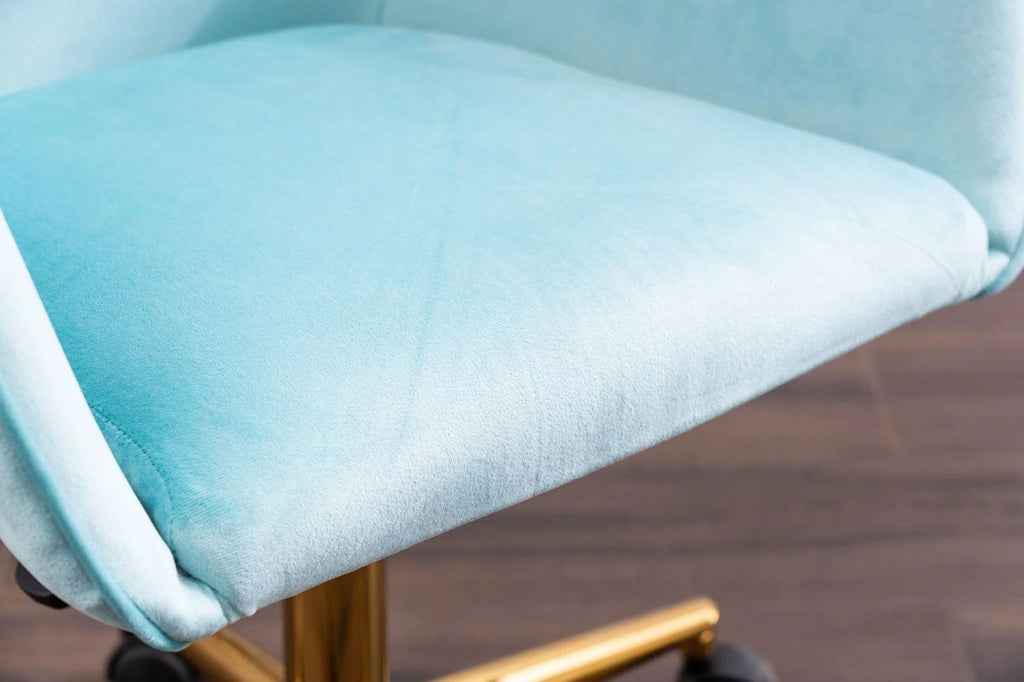 Aqua Light Blue Velvet Adjustable Height Office Chair F7496