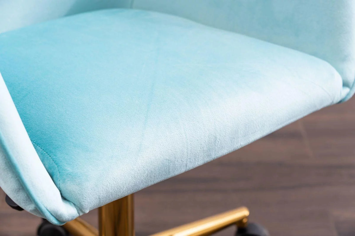 Aqua Light Blue Velvet Adjustable Height Office Chair F7496