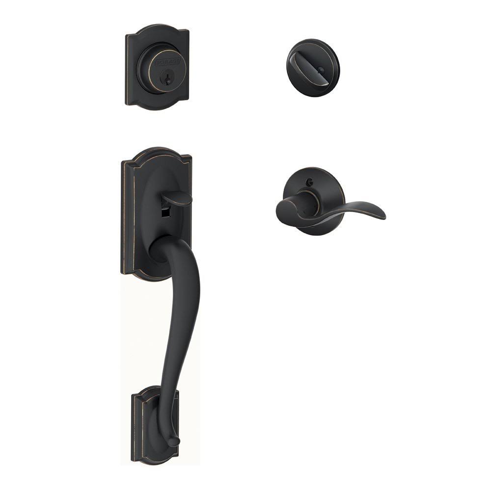 Single Cylinder Handleset with Accent Lever Aged Bronze J1173