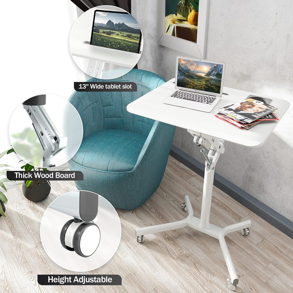 Pneumatic Height Adjustable Mobile Laptop Standing Desk D111