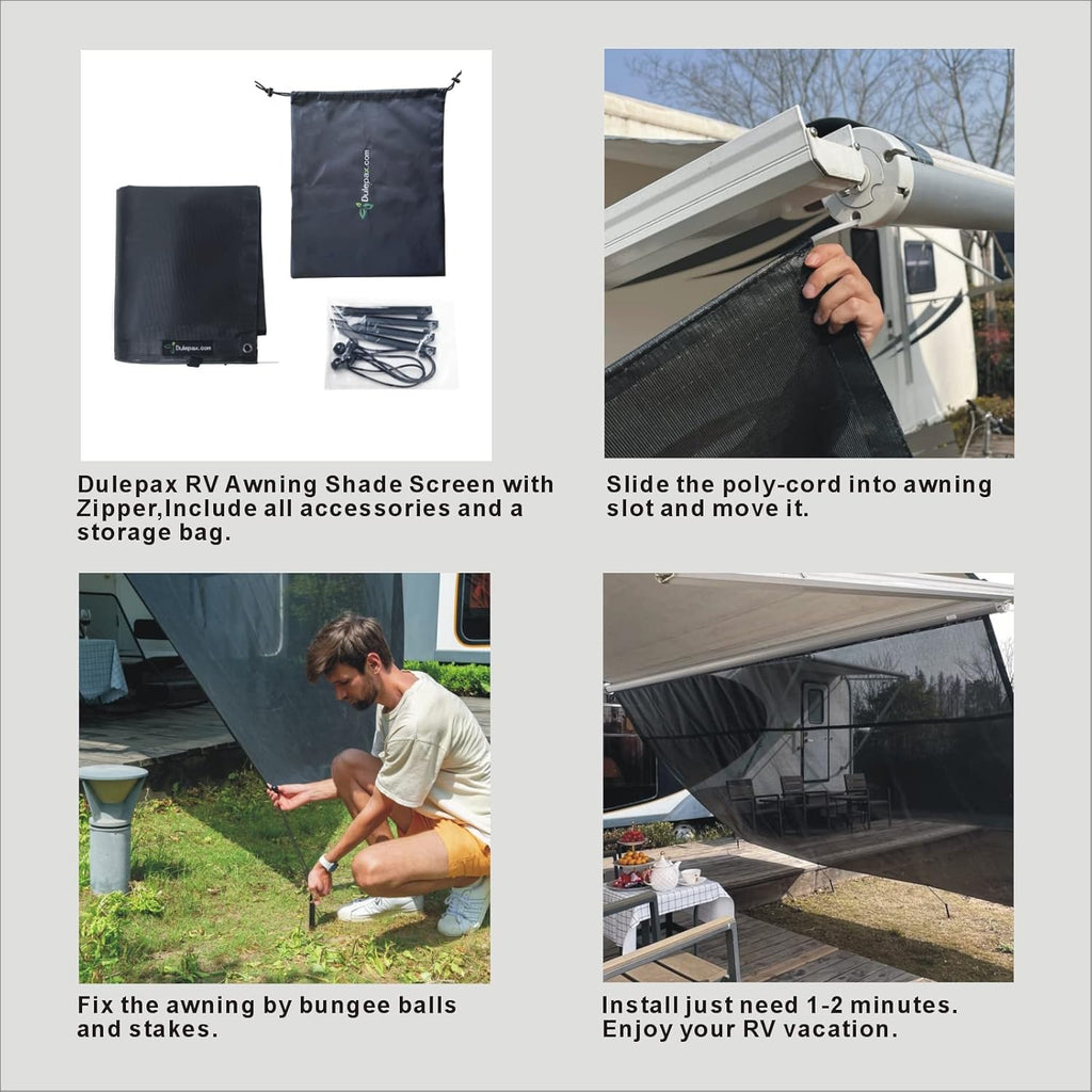 RV Awning Shade Screen with Zipper 8'X18'3'' P442