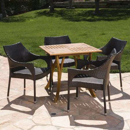 Acacia Wood Wicker 5 Piece Dining Set M129320