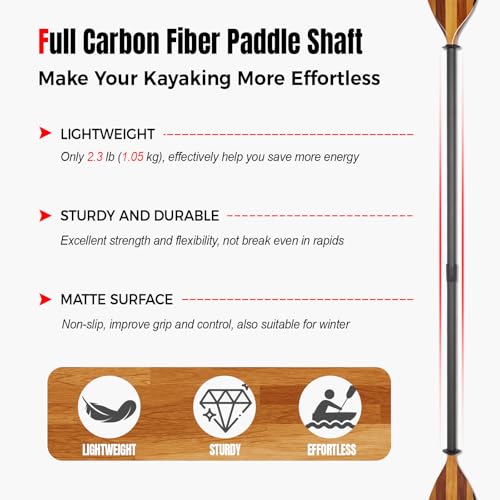 Full Carbon Fiber Shaft Wooden Blade Adjustable Kayak Paddle A63395
