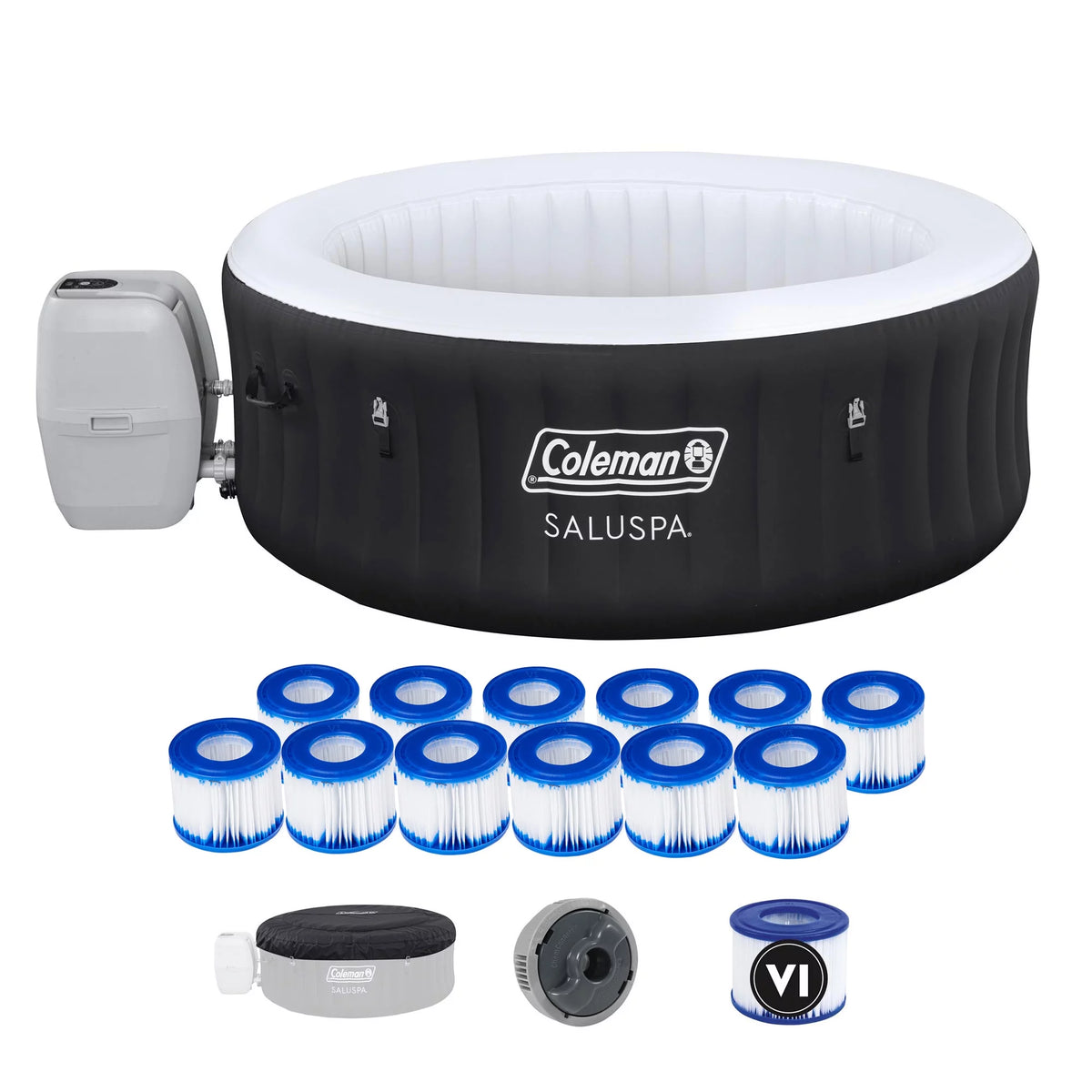 4 Person Inflatable Hot Tub Spa with 12 Filter Cartridges R2136