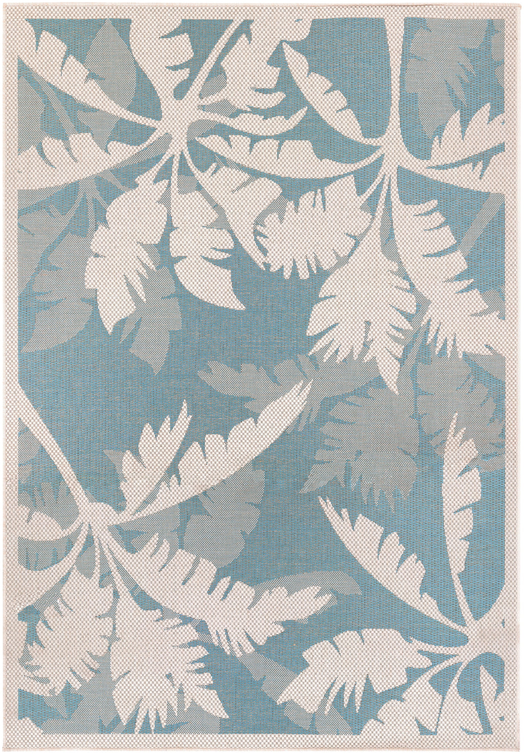 Ivory-Turquoise Blue Indoor Outdoor Area Rug 3'9" x 5'5" W558