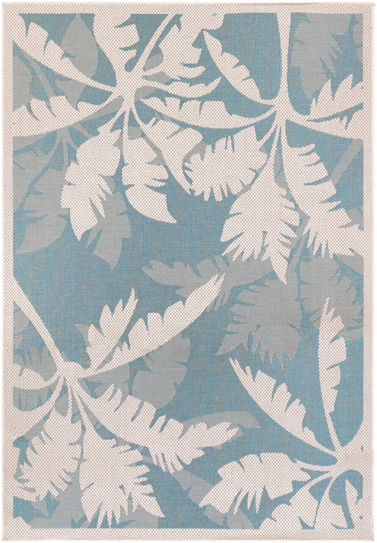 Ivory-Turquoise Blue Indoor Outdoor Area Rug 3'9" x 5'5" W558