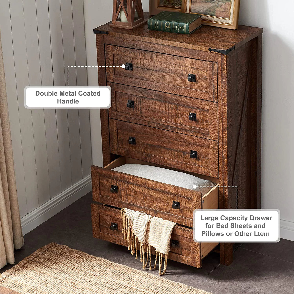 5 Drawer Wood Rustic Dresser K178