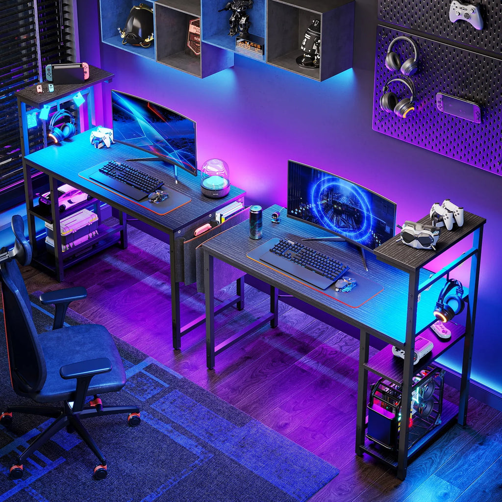 44 inch Computer Desk with LED Lights and Shelves V376