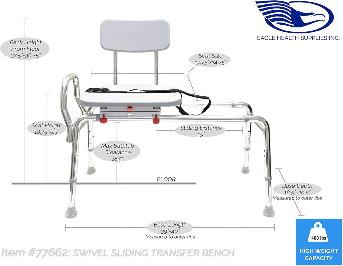 Swiveling and Sliding Bathtub Transfer Bench and Shower Chair D7998