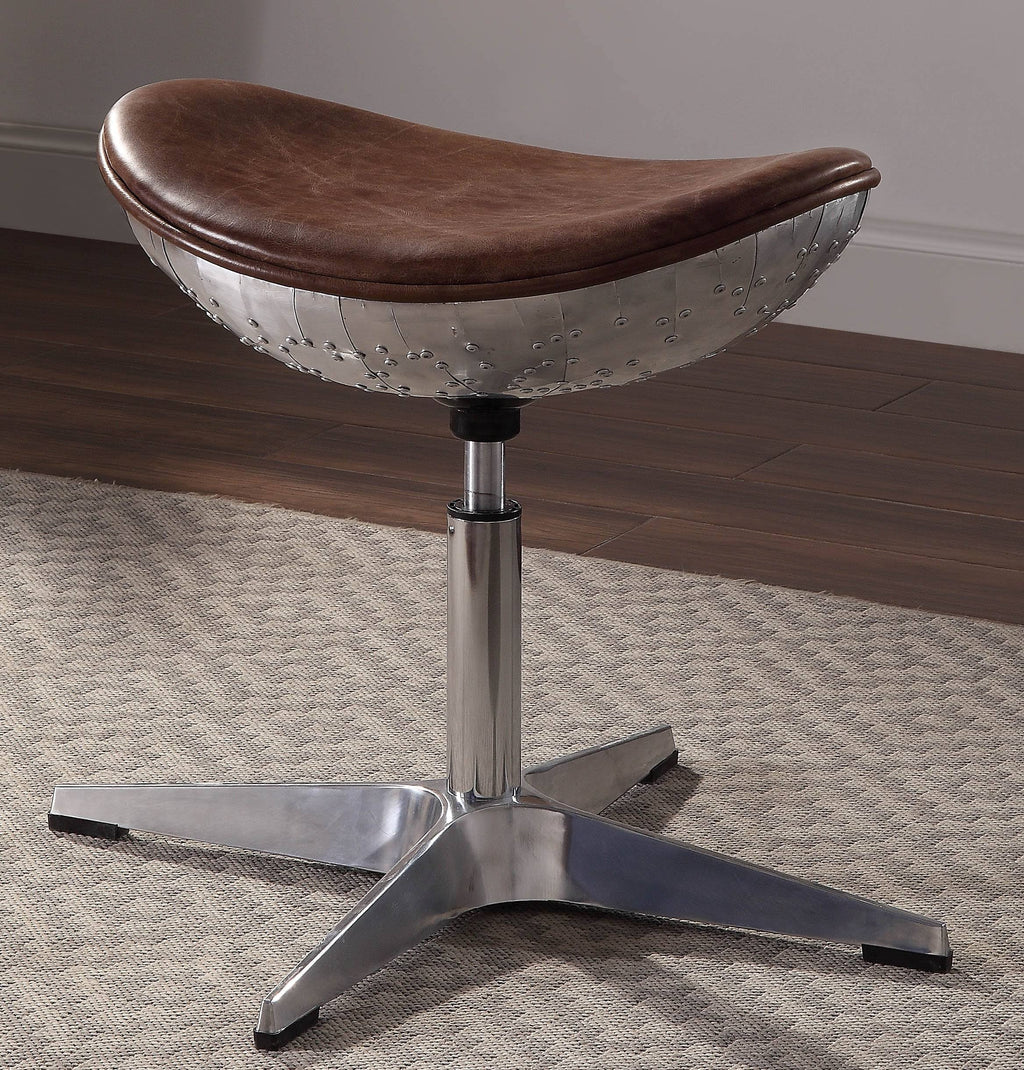 Retro Brown Top Grain Leather Aluminum Stool U24849