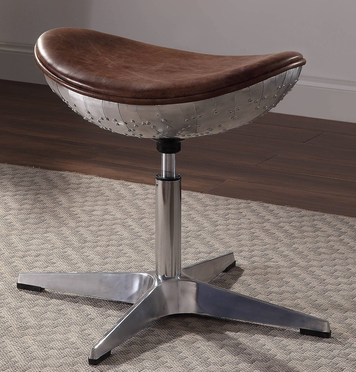 Retro Brown Top Grain Leather Aluminum Stool U24849