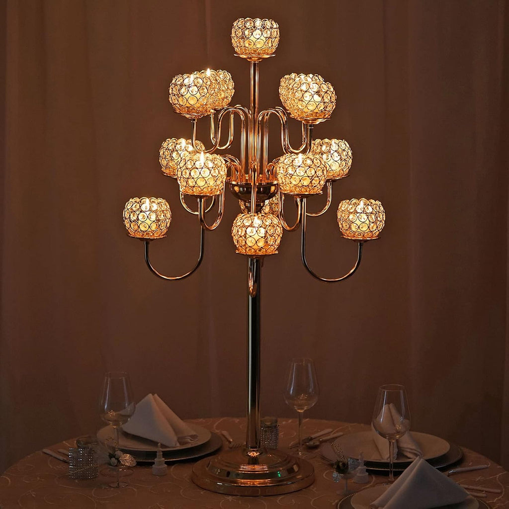39.5 Gold Crystal Beaded 13 Arm Candelabra Candle Holder R374