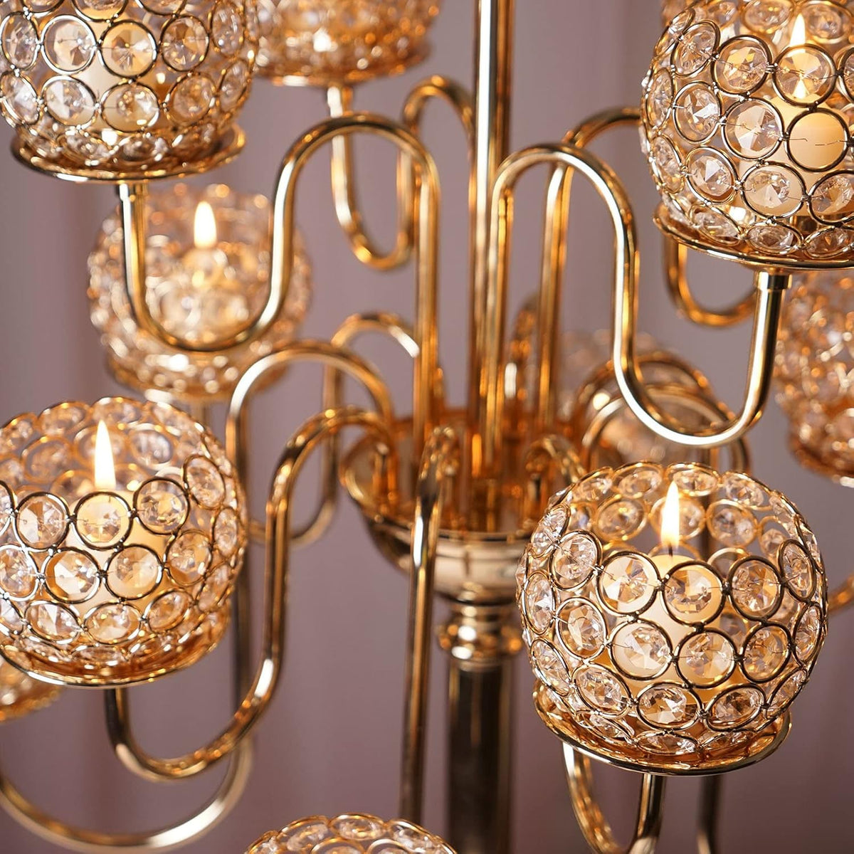 39.5 Gold Crystal Beaded 13 Arm Candelabra Candle Holder R374