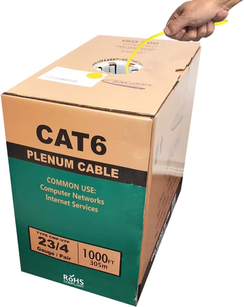 550MHZ CAT6 Plenum Cable 1000ft Blue, 23AWG 4Pair, Solid Network Cable Unshielded Twisted Pair (UTP), Available in Blue, White, Yellow, Gray, Purple, Green & Black (Blue) G297