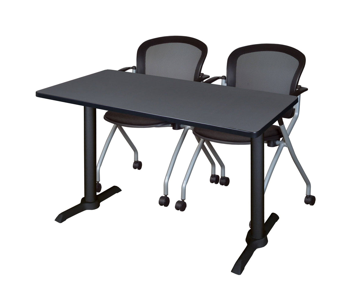 48 x 24 in. Grey Training Table & 2 Black Nesting Chairs J904