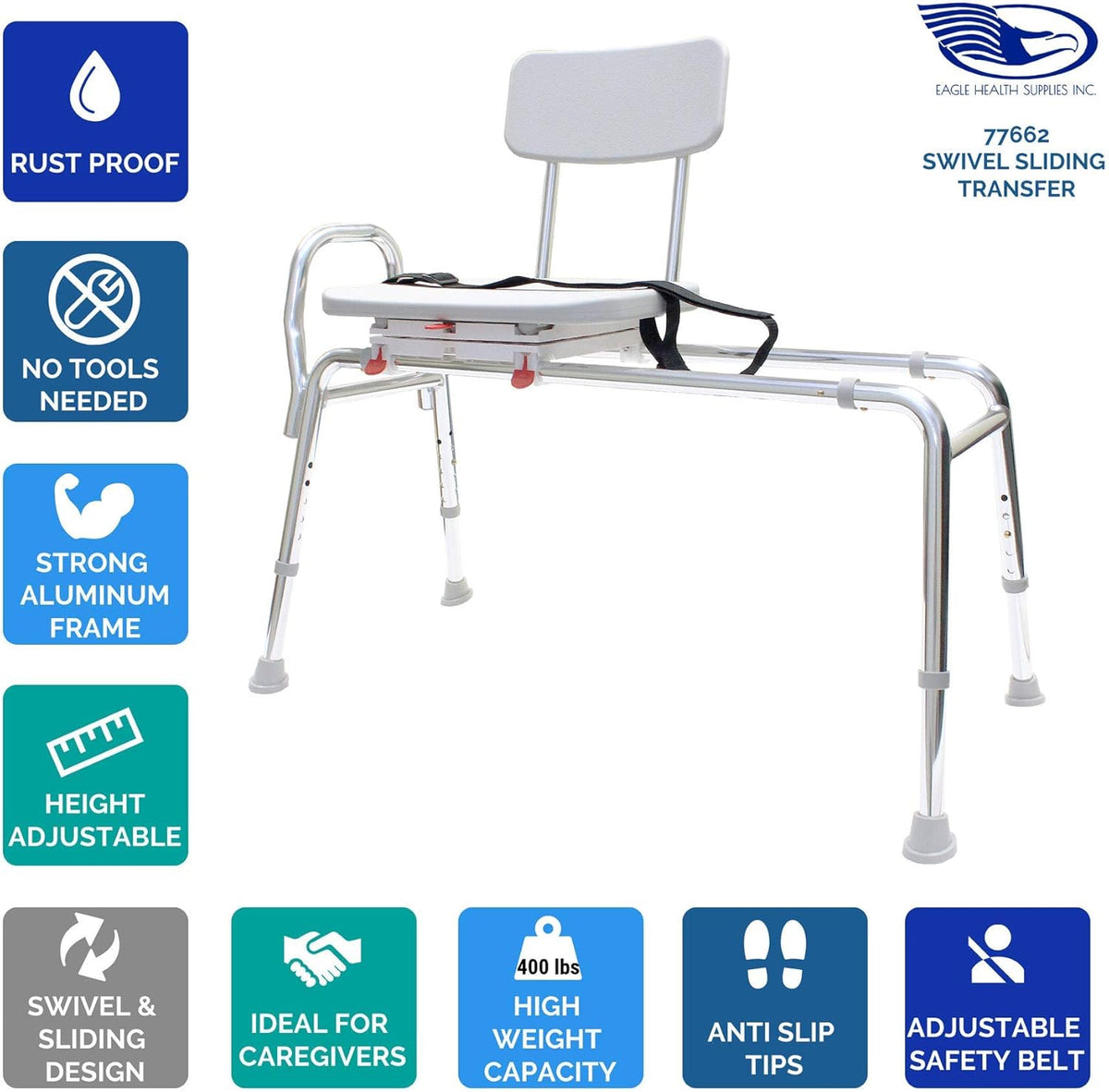 Swiveling and Sliding Bathtub Transfer Bench and Shower Chair D7998