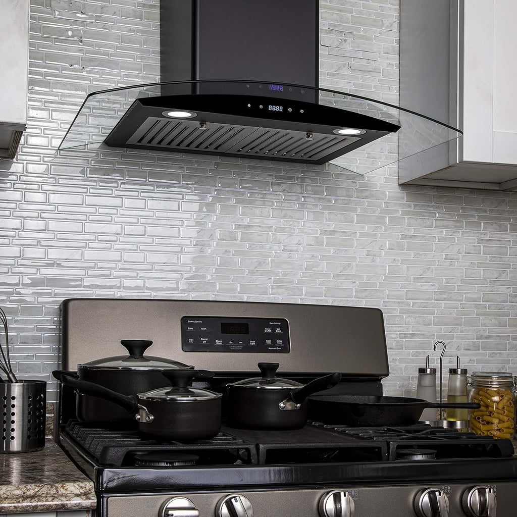 30 in Black Painted Stainless Steel Convertible Wall Mount Range Hood E74269