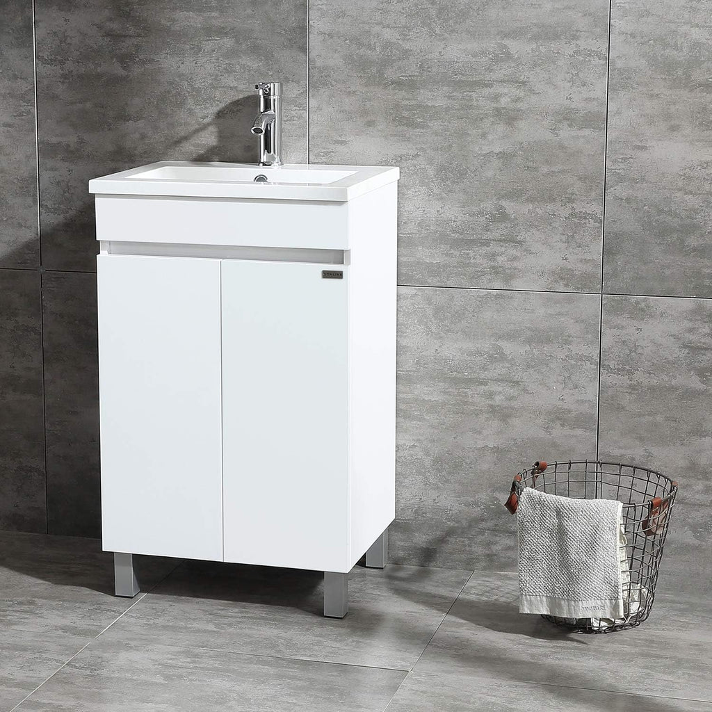 20 Inch Free Standing Bathroom Vanity Cabinet with Resin Sink and Chrome Faucet White O165
