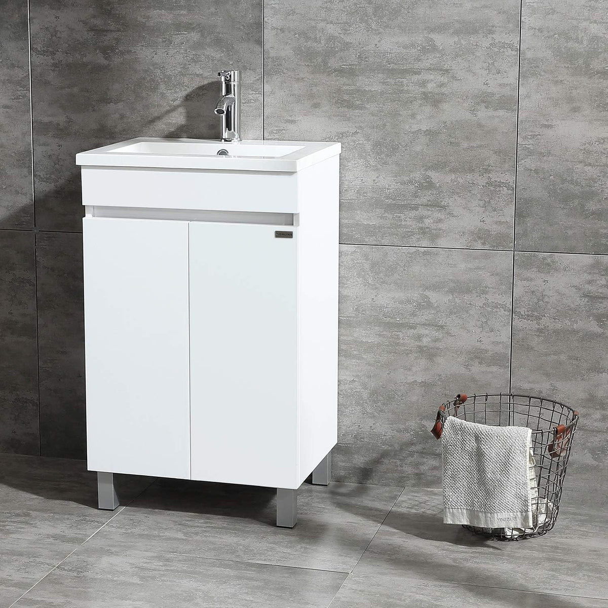 20 Inch Free Standing Bathroom Vanity Cabinet with Resin Sink and Chrome Faucet White O165