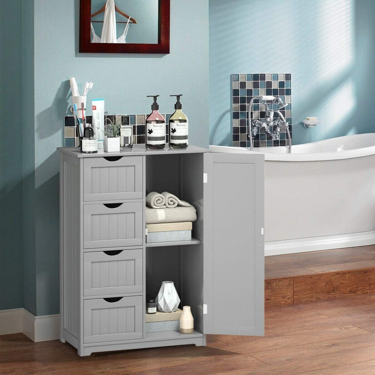 Grey Wooden Storage Cabinet with 4 Drawers F9647