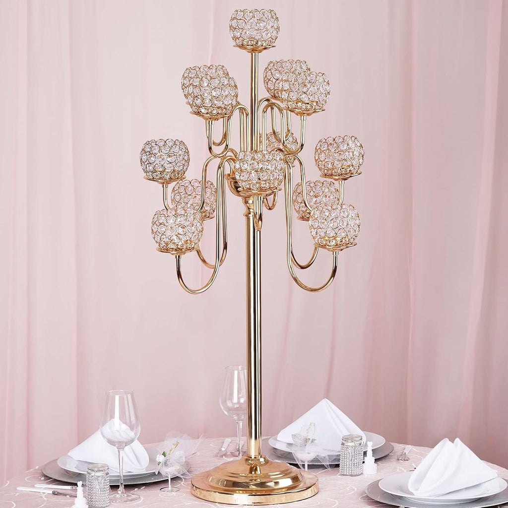 39.5 Gold Crystal Beaded 13 Arm Candelabra Candle Holder R374