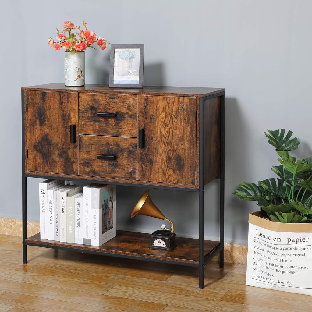 Rustic Brown Storage Cabinet with 2 Drawers and 1 Open Shelf W933