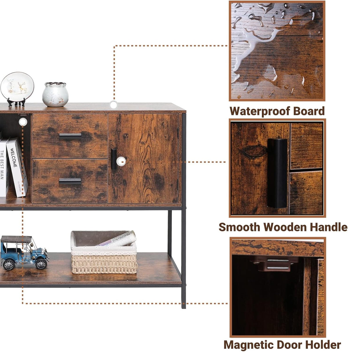 Rustic Brown Storage Cabinet with 2 Drawers and 1 Open Shelf W933