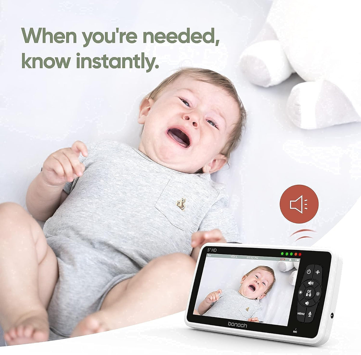 Video Baby Monitor with Camera and Audio, 720P HD Display, Night Vision, 2-Way Audio X36284