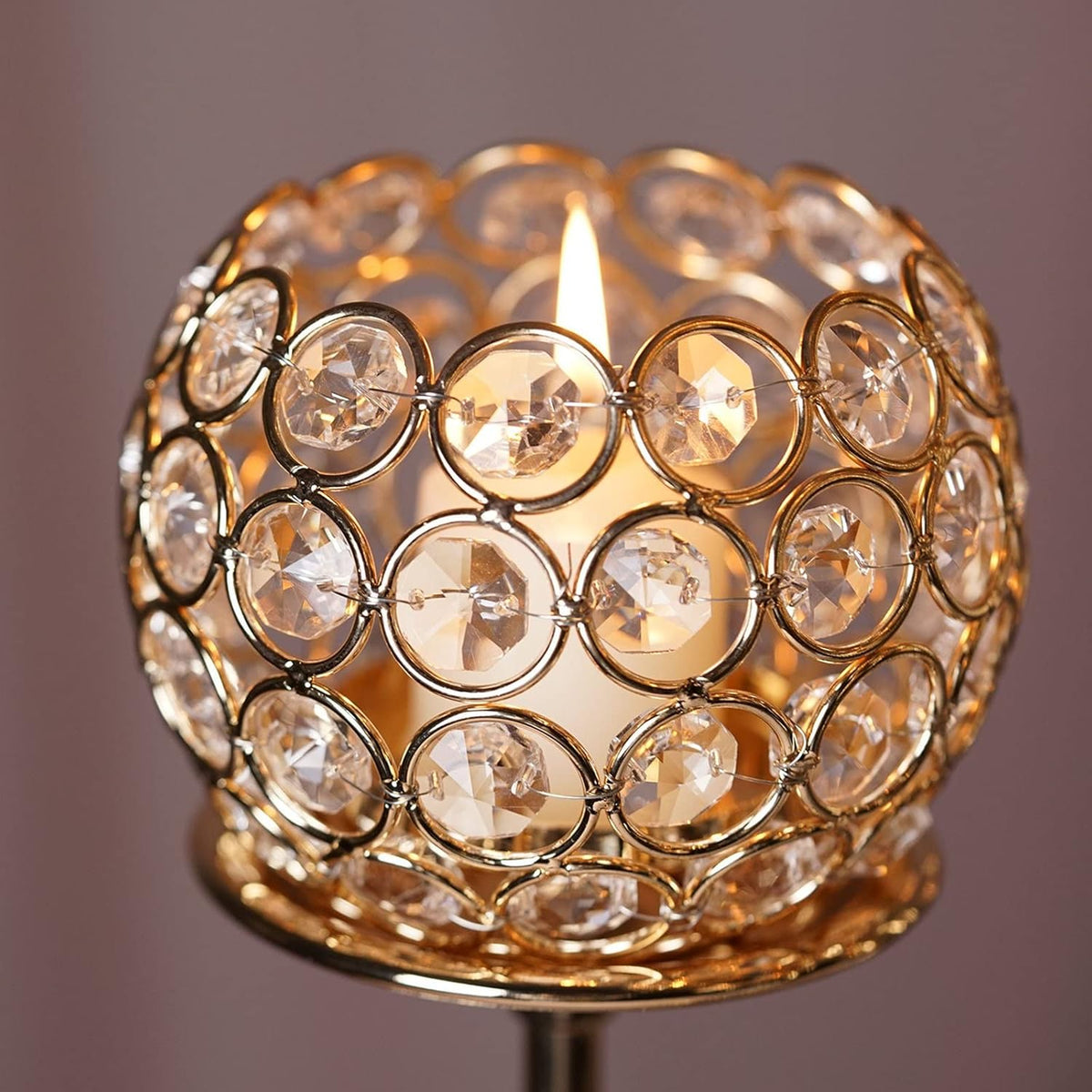 39.5 Gold Crystal Beaded 13 Arm Candelabra Candle Holder R374