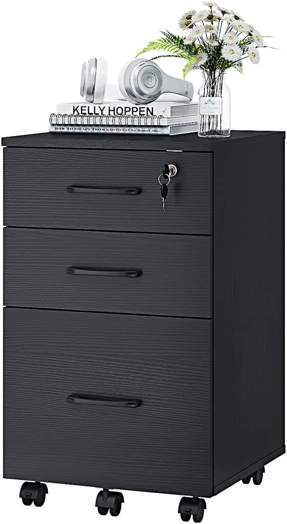 Black 3 Drawer Wood Mobile File Cabinet Z99311
