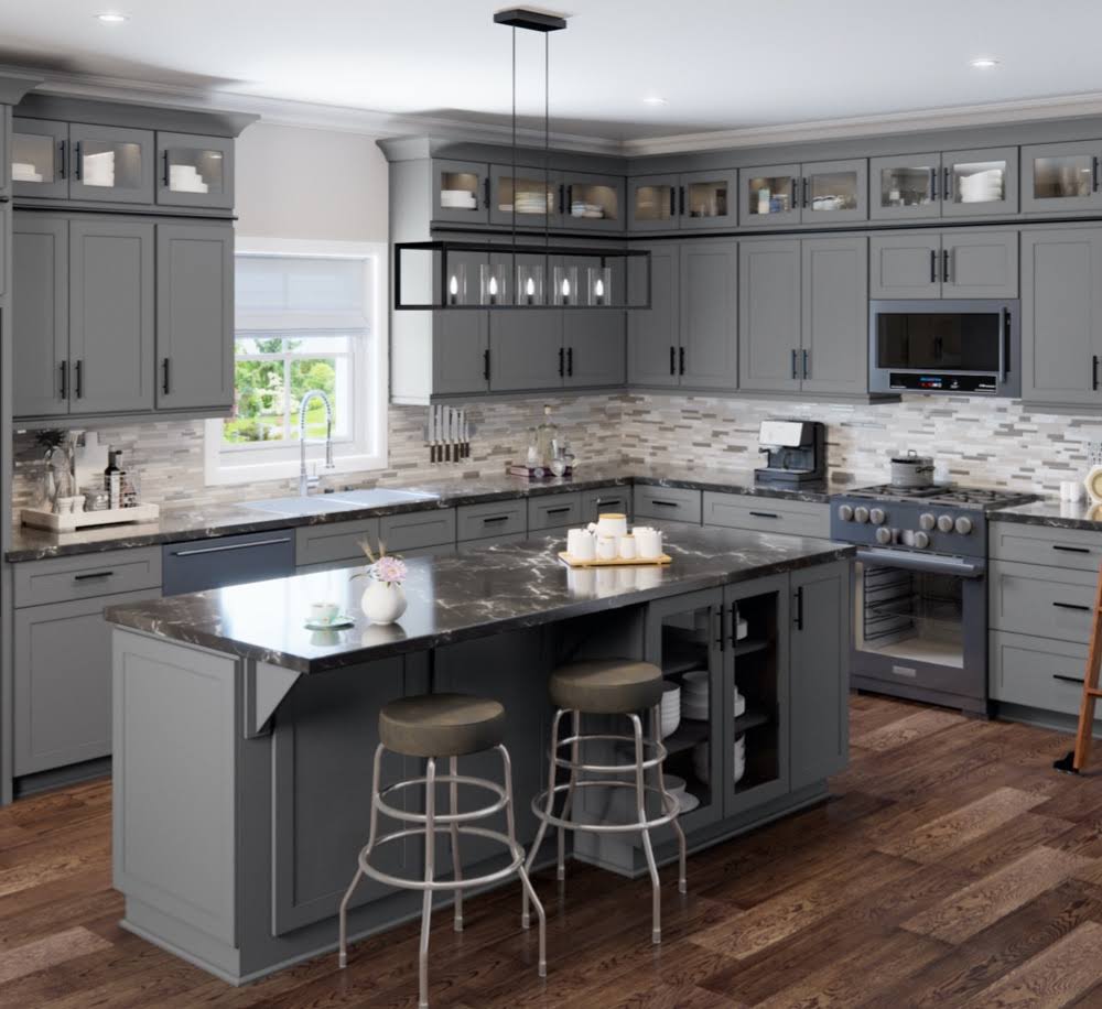 Grey 30x22 Sink Base Cabinet with 2 Doors and 2 False Drawers D5750