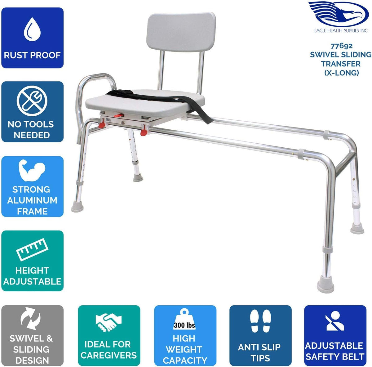 Swiveling and Sliding Bathtub Transfer Bench and Shower Chair D7998