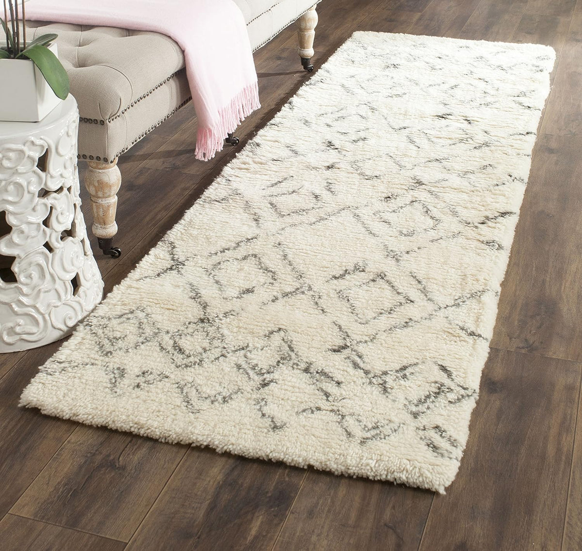 Ivory Grey Handmade Wool Shag Runner 2'3 x 8' G8052