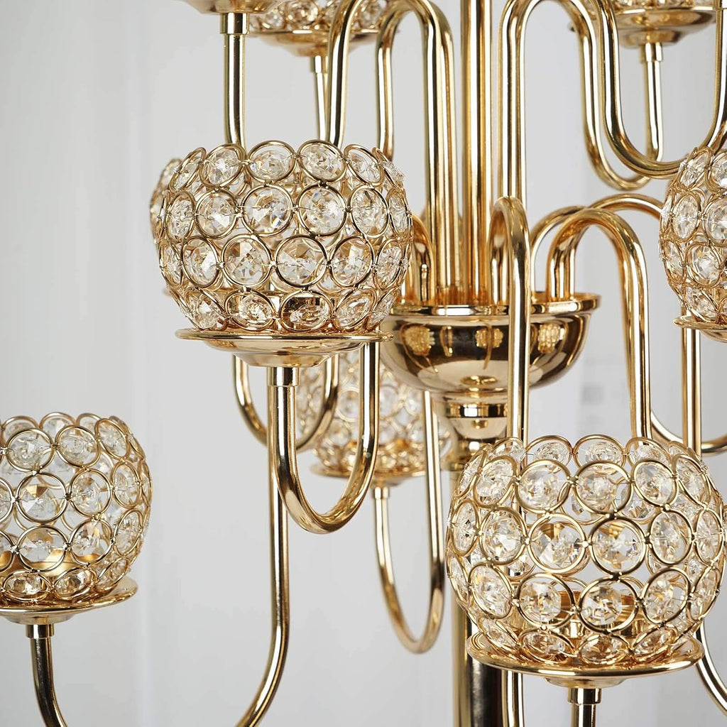 39.5 Gold Crystal Beaded 13 Arm Candelabra Candle Holder R374