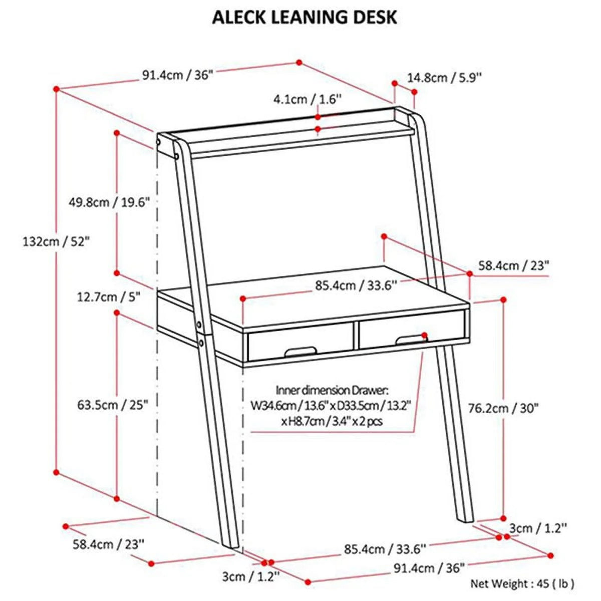 36 inch Solid Wood Leaning Desk A235483