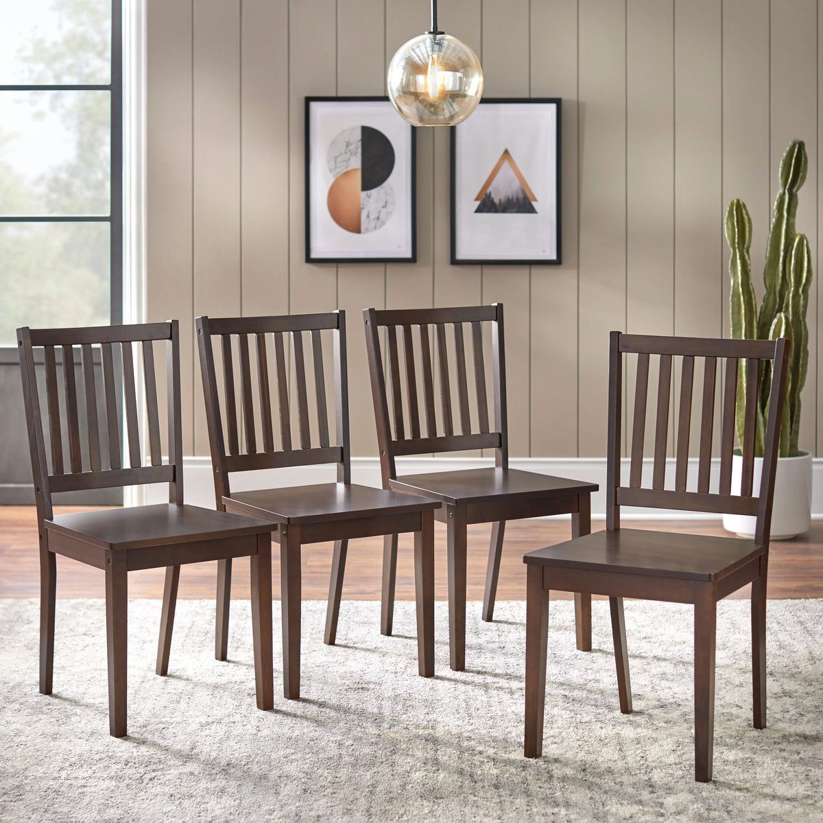 Solid Wood Slat Back Dining Chairs Set of 4 Charcoal Grey L26879