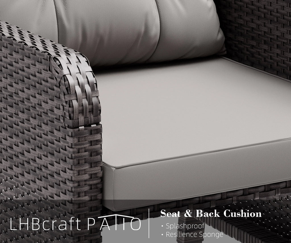 5 Piece PE Wicker Patio Conversation Set with Cushions and Glass Table K7449