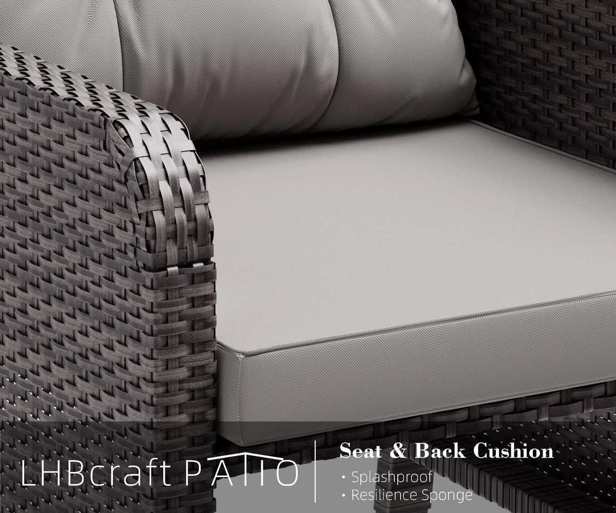 5 Piece PE Wicker Patio Conversation Set with Cushions and Glass Table K7449