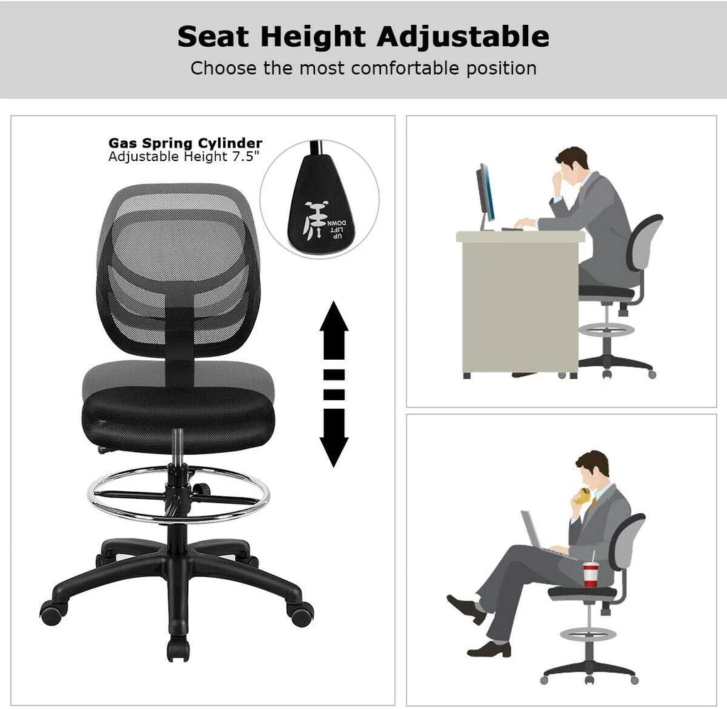 Black Mesh Drafting Chair with Footrest Ring Q8600