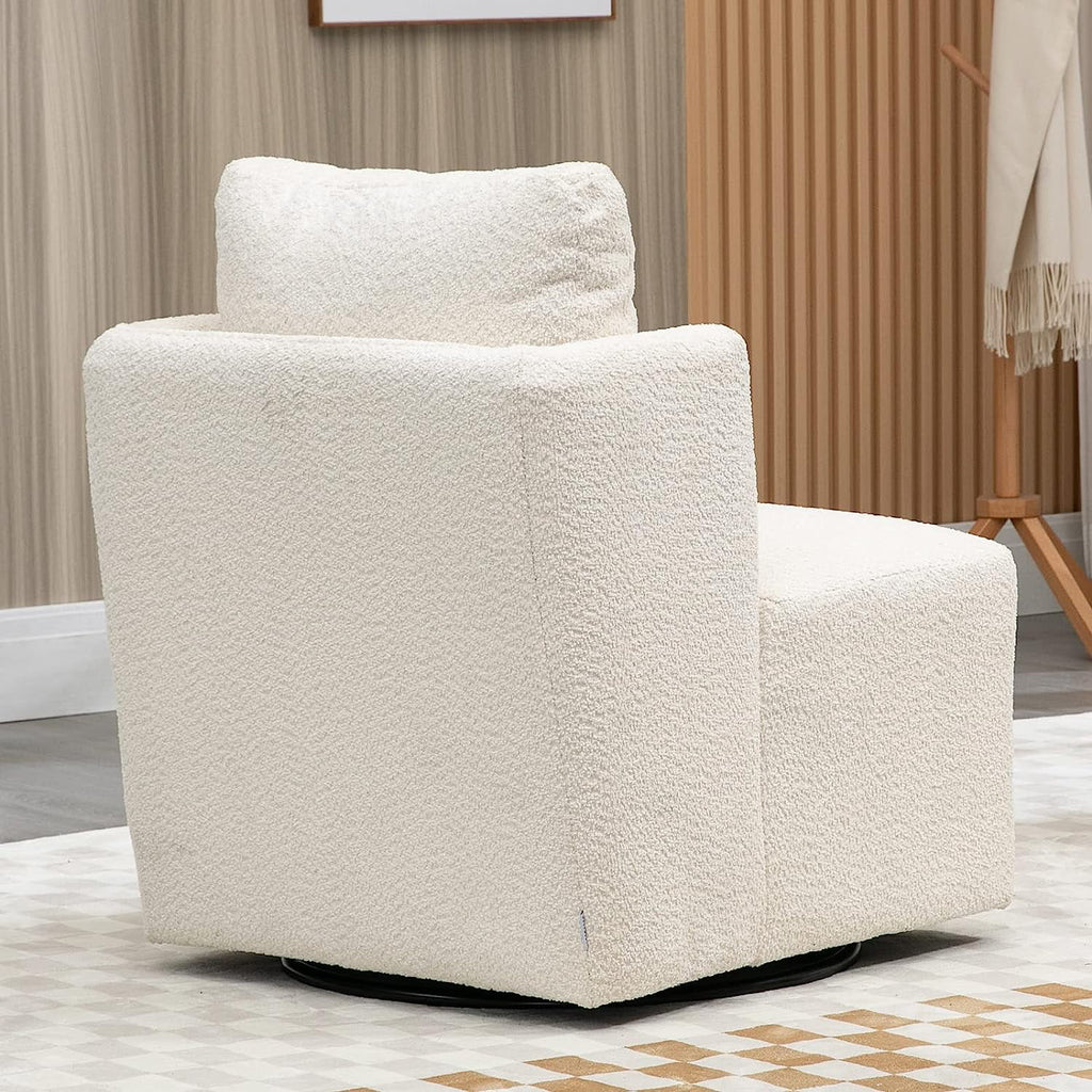 White Chenille Swivel Accent Chair with Pillow V607