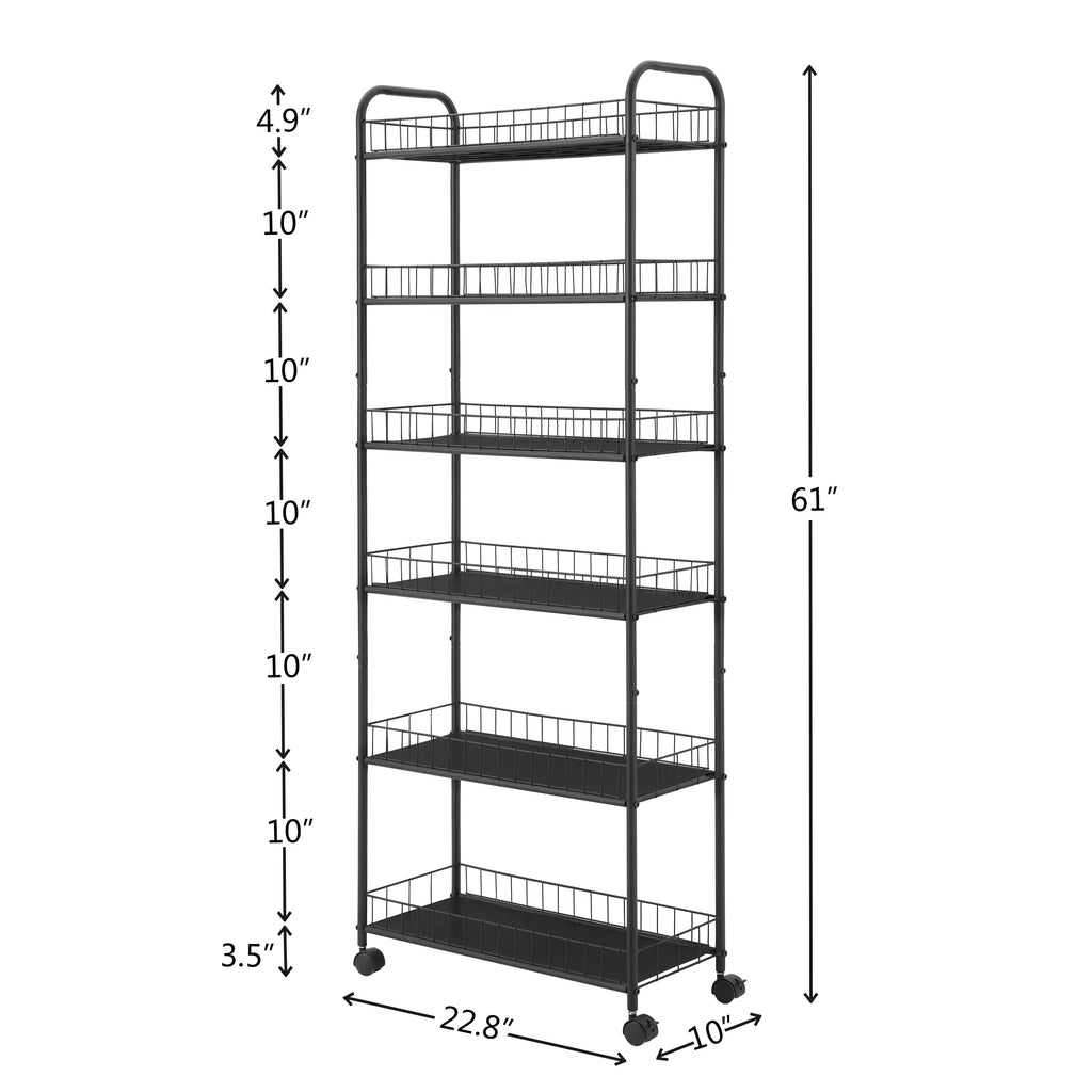 6 Tier Metal Wire Rolling Storage Cart with Baskets S72127