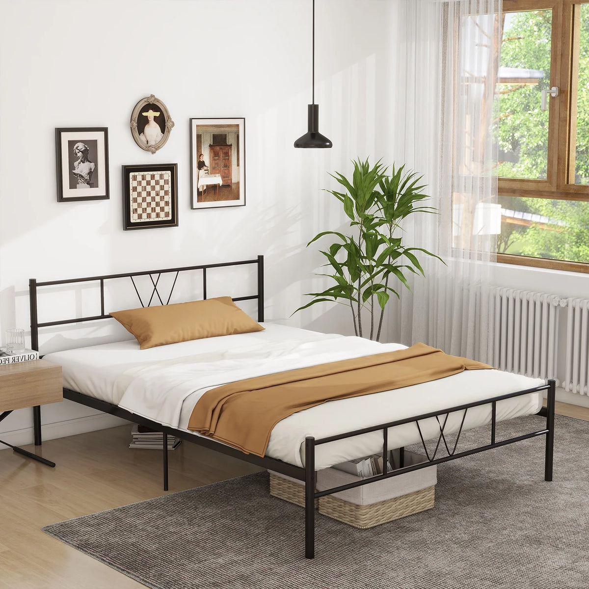 Twin Size Metal Platform Bed Frame with Headboard and Footboard A432344
