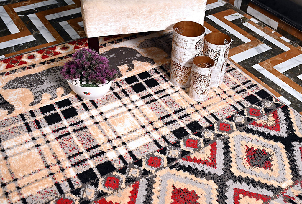 Multicolor Bear Geometric Print Rug V360407