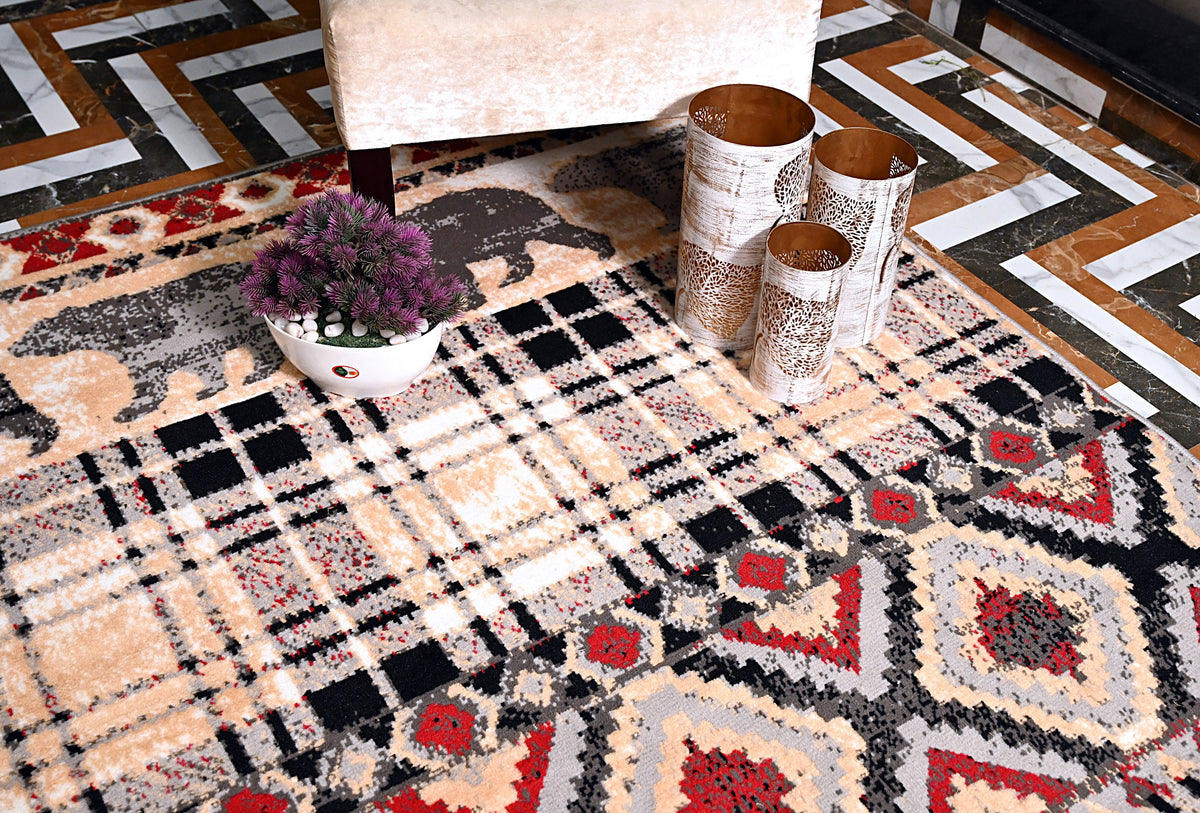 Multicolor Bear Geometric Print Rug V360407