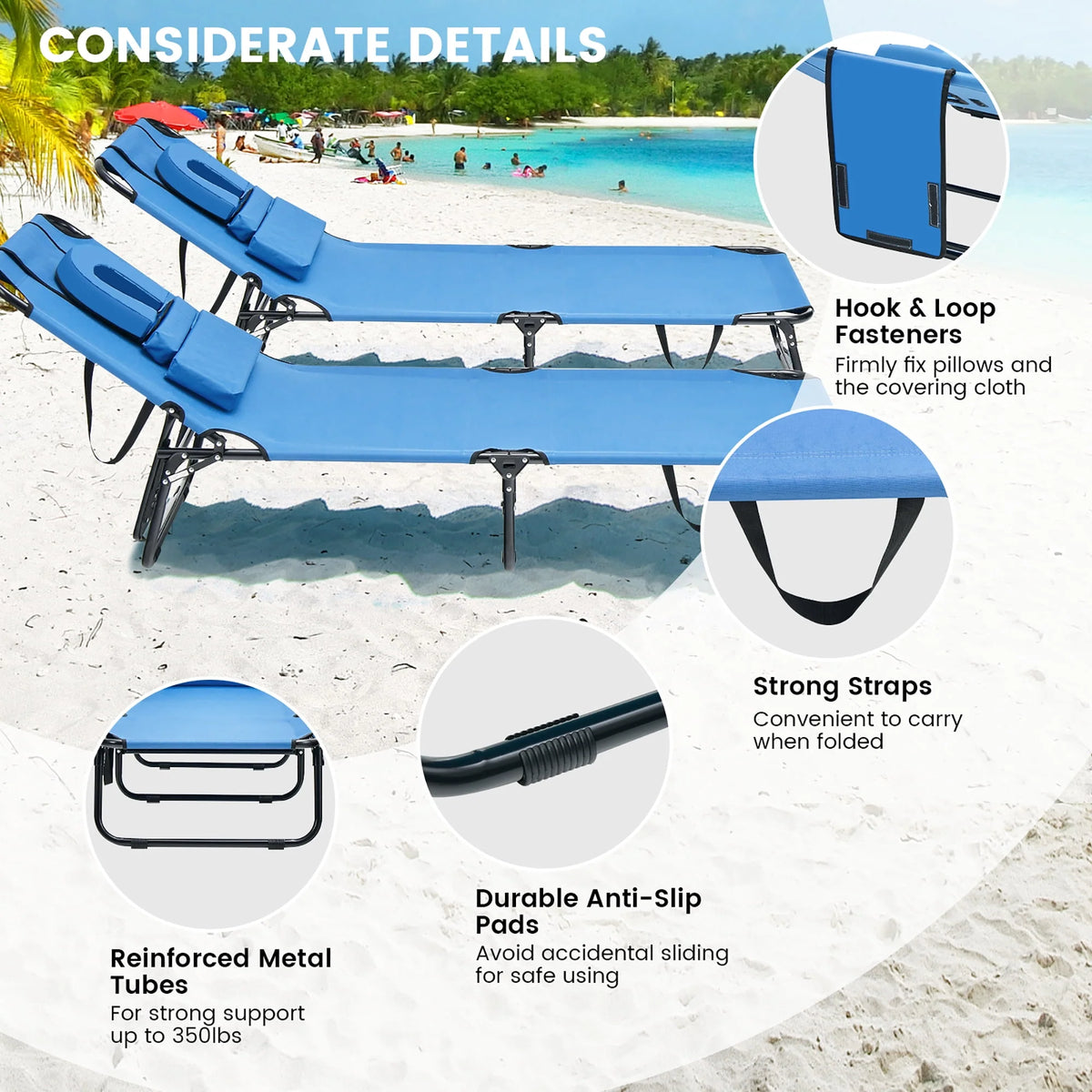 Beach Chaise Lounge Chair with Face Hole Pillows Z8277