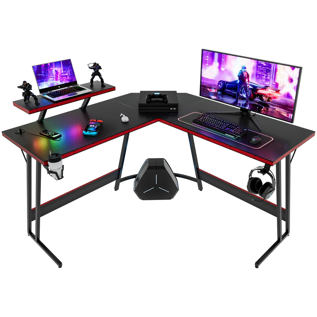 L-Shaped 51 Inches Corner Office Desk with Monitor Riser S58139