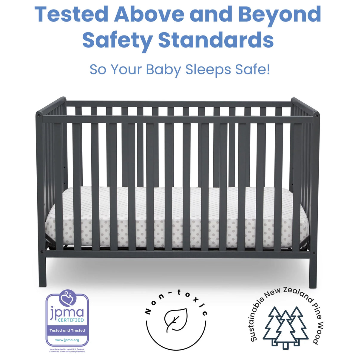 Charcoal Gray 4-in-1 Convertible Baby Crib B1926