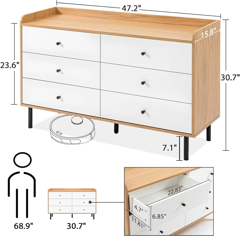 Black 6 Drawer Wood Dresser W50205