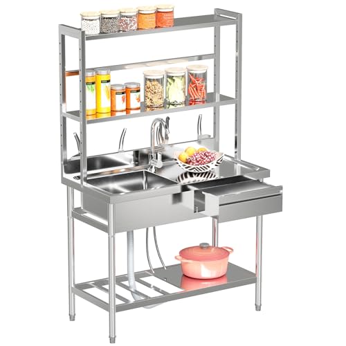 39'' Stainless Steel Single Bowl Utility Sink with Shelves P92188