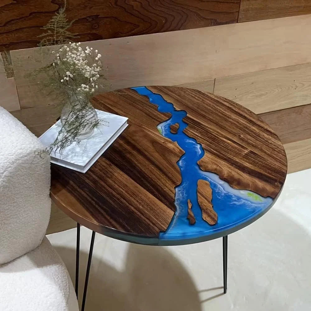 Round Teak Wood Resin Coffee Table E56318
